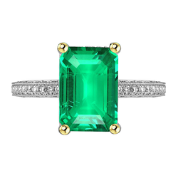 Natural Real ( Not Lab Grown ) Vintage Style Ring Green Emerald GIA Diamonds Milgrain Design