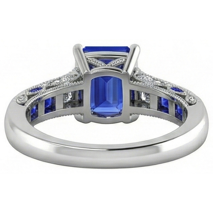 Vintage style Emerald Cut Ceylon Sapphire Natural Earth Mined Diamond Ring 11.50 Carats