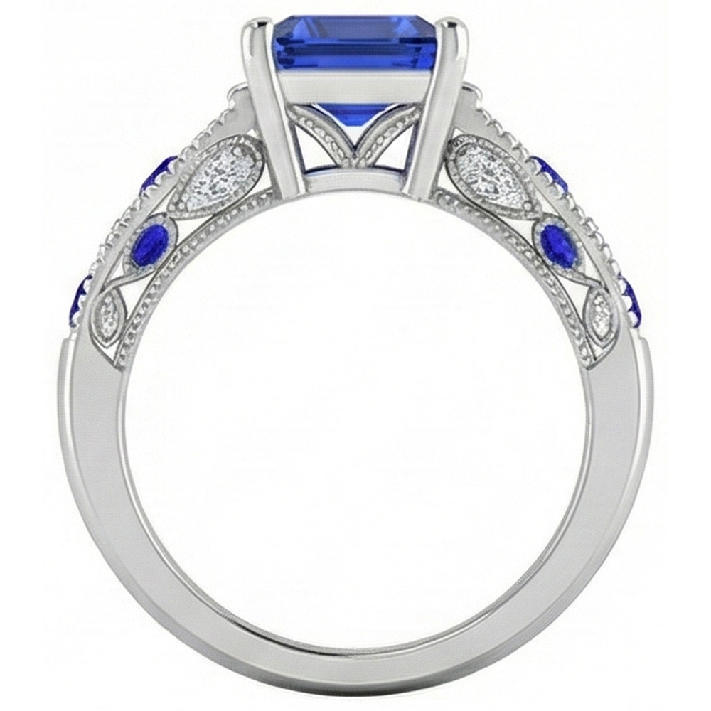 Vintage style Emerald Cut Ceylon Sapphire Natural Earth Mined Diamond Ring 11.50 Carats