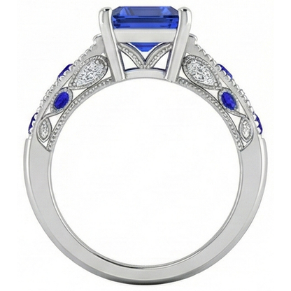 Vintage style Emerald Cut Ceylon Sapphire Natural Earth Mined Diamond Ring 11.50 Carats
