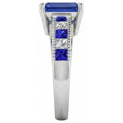 Vintage style Emerald Cut Ceylon Sapphire Natural Earth Mined Diamond Ring 11.50 Carats
