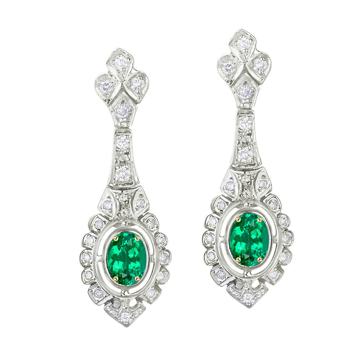 Vintage Look Drop Earrings With Oval Green Emerald Gemstone