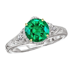 Vintage Look Green Emerald Diamond Ring