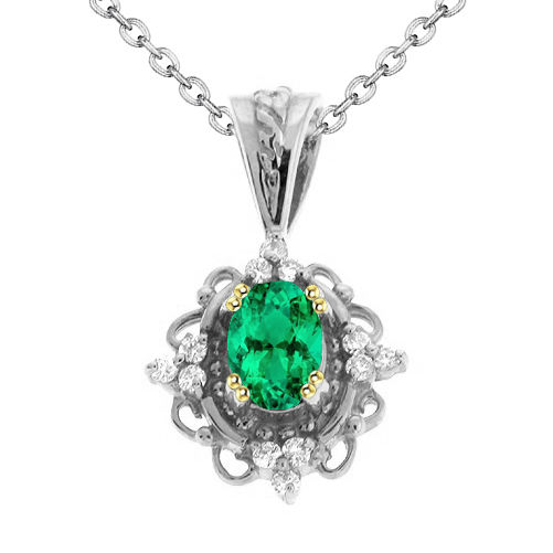 Vintage Look Women Pendant Flower Style Green Emerald Necklace
