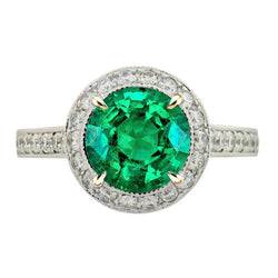 Natural Real ( Not Lab Grown ) Vintage Style Gemstone Ring Halo Green Emerald GIA Jewelry