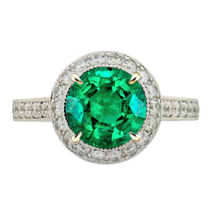 Natural Real ( Not Lab Grown ) Vintage Style Gemstone Ring Halo Green Emerald GIA Jewelry