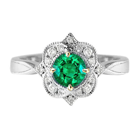 natural round emerald 1.50ct ring front view