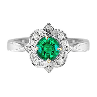 natural round emerald 1.50ct ring front view