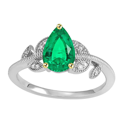Natural Real ( Not Lab Grown ) Vintage Look Casual Womens Ring Pear Shape Green Emerald GIA