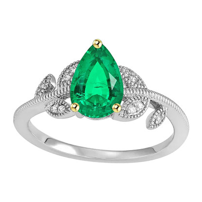 Vintage Look Casual Womens Ring Pear Shape Green Emerald 