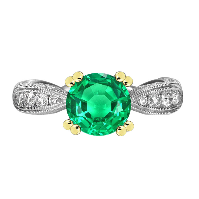 Vintage Look Ring Green Emerald Gemstone Diamond Jewelry