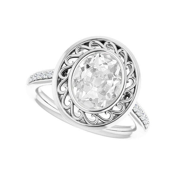 Vintage Style Halo Oval Old Cut Big Lab Grown Diamond Ring 11 Carats Bezel Set