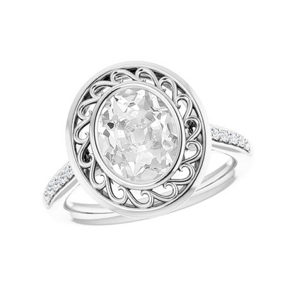 Vintage Style Halo Oval Old Cut Big Lab Grown Diamond Ring 11 Carats Bezel Set