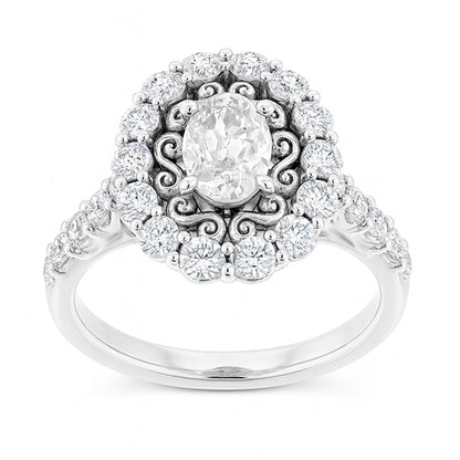 Vintage Style Halo Ring Oval Old Cut Natural Earth Mined Diamond Prong Set 6.25 Carats