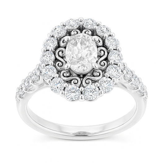 Vintage Style Halo Ring Oval Old Cut Natural Earth Mined Diamond Prong Set 6.25 Carats