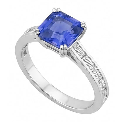 Vivid Royal Blue Sapphire And Natural Earth Mined Diamond Ring