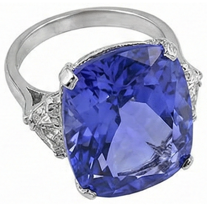 WG 14K AAA Cushion Tanzanite & Trillion Natural Earth Mined Diamonds 6.30 Ct. 3 Stone Ring