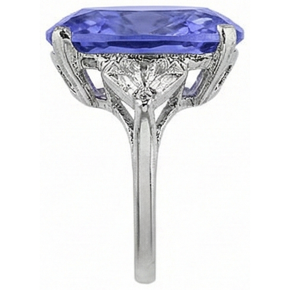 WG 14K AAA Cushion Tanzanite & Trillion Natural Earth Mined Diamonds 6.30 Ct. 3 Stone Ring