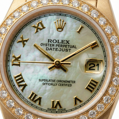 W Mop Roman Dial Presidential Watch Rolex Dj Diamond Bezel Gold