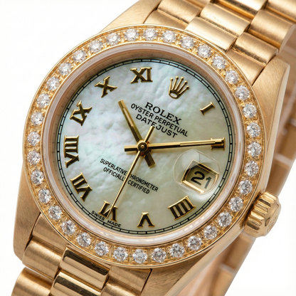 W Mop Roman Dial Presidential Watch Rolex Dj Diamond Bezel Gold