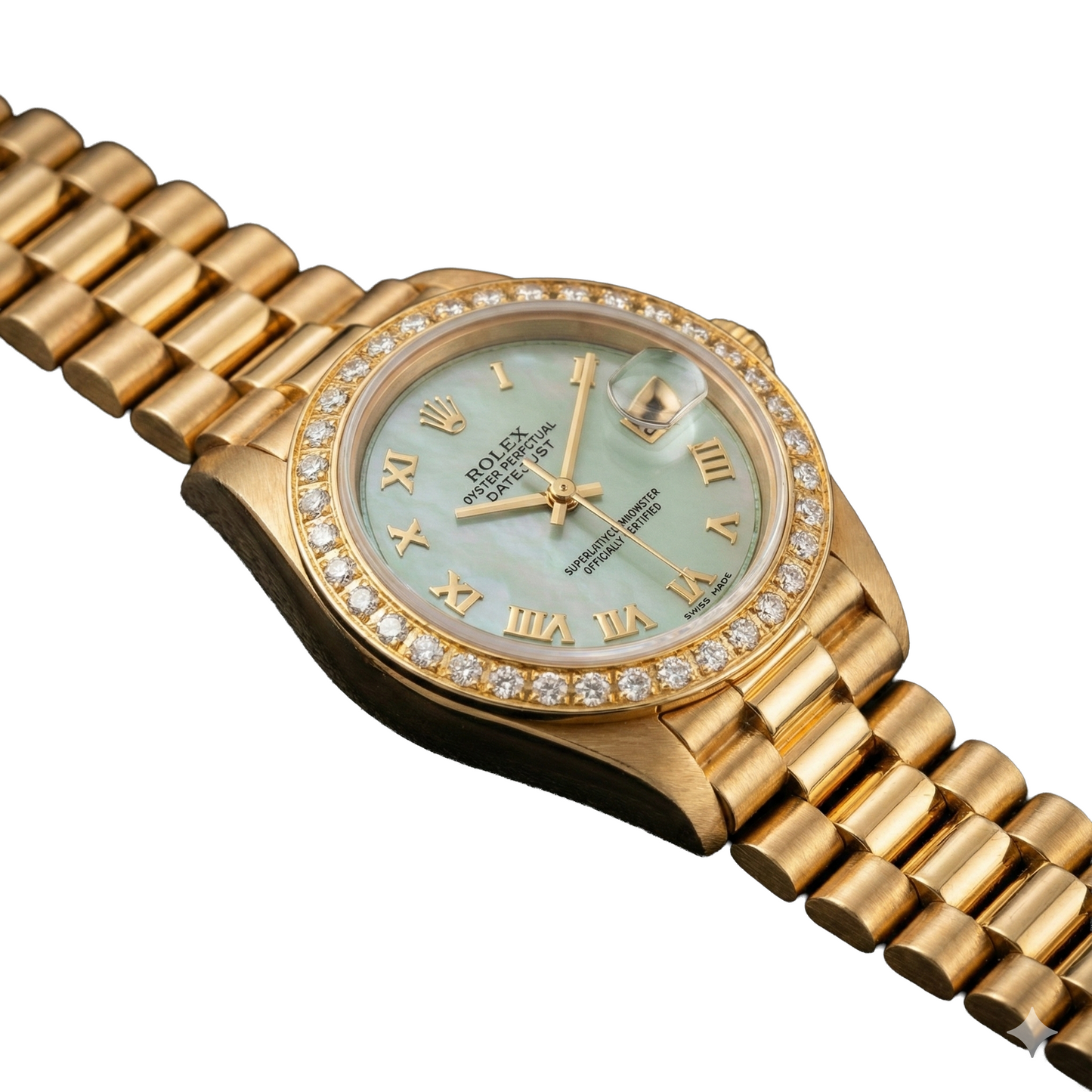 W Mop Roman Dial Presidential Watch Rolex Dj Diamond Bezel Gold