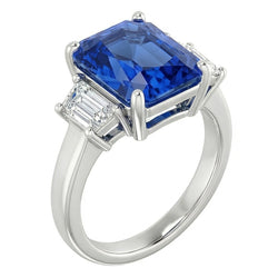 Wedding 3 Stone Ring Radiant Sapphire & Emerald Natural Earth Mined Diamonds 1.75 Carats