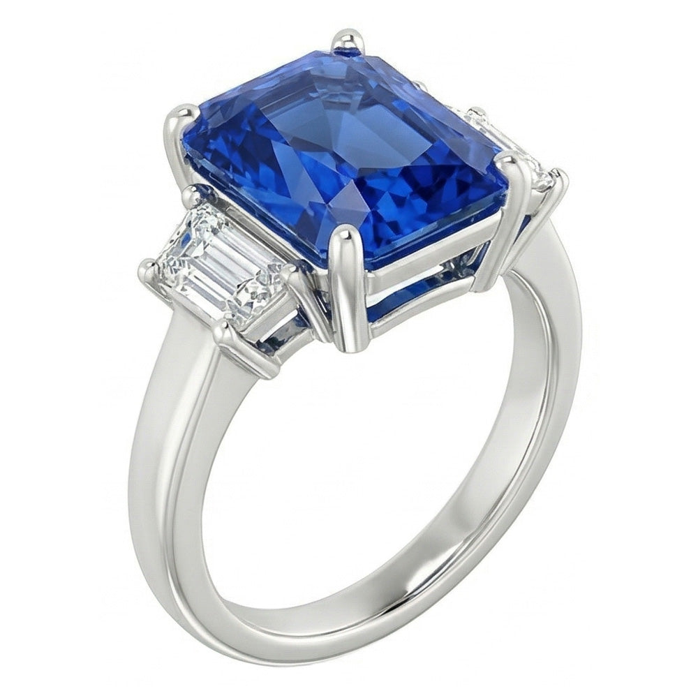 Wedding 3 Stone Ring Radiant Sapphire & Emerald Natural Earth Mined Diamonds 1.75 Carats