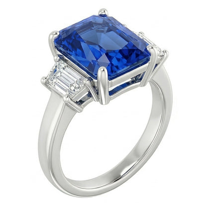 Wedding 3 Stone Ring Radiant Sapphire & Emerald Natural Earth Mined Diamonds 1.75 Carats