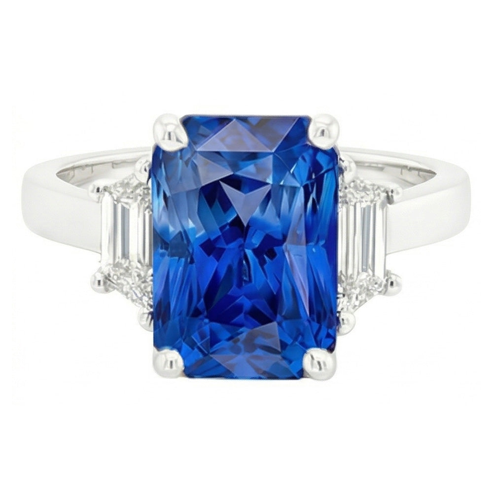 Wedding 3 Stone Ring Radiant Sapphire & Emerald Natural Earth Mined Diamonds 1.75 Carats