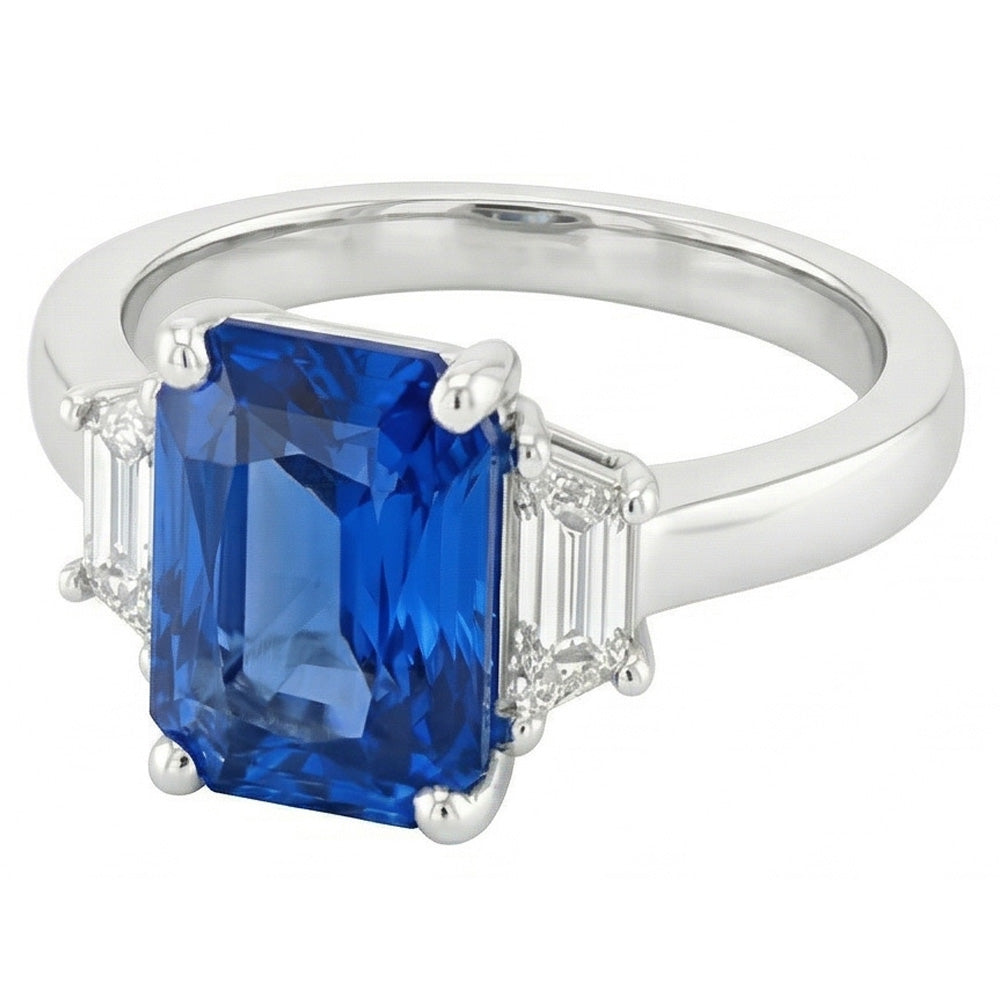 Wedding 3 Stone Ring Radiant Sapphire & Emerald Natural Earth Mined Diamonds 1.75 Carats
