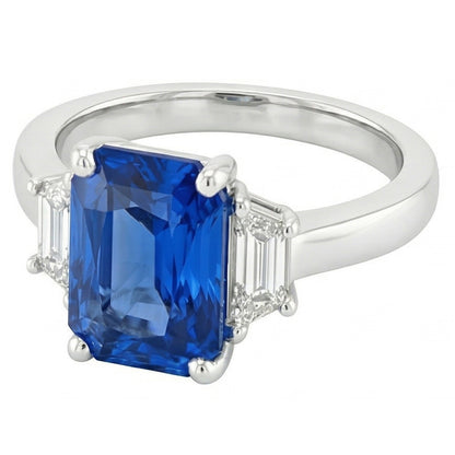 Wedding 3 Stone Ring Radiant Sapphire & Emerald Natural Earth Mined Diamonds 1.75 Carats