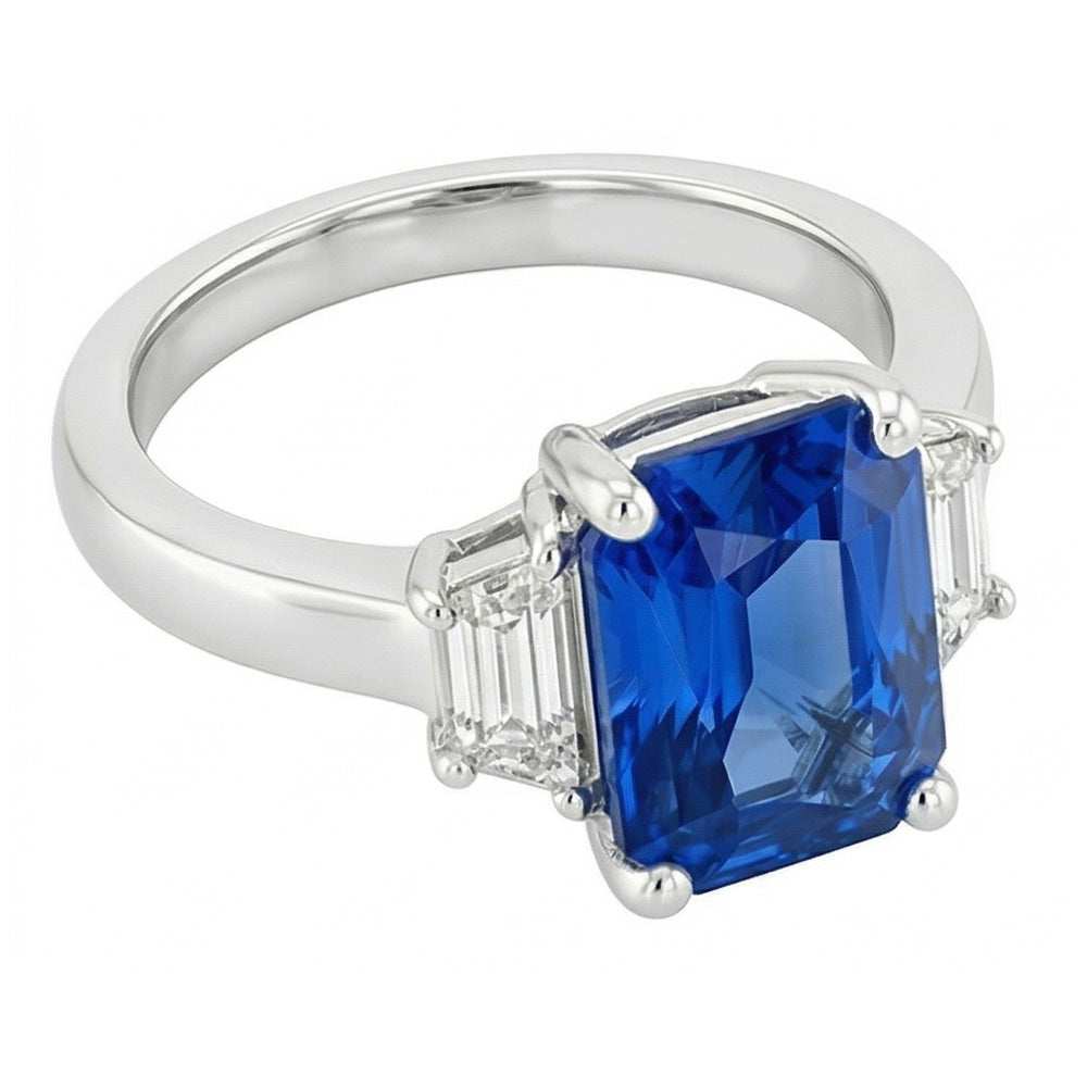 Wedding 3 Stone Ring Radiant Sapphire & Emerald Natural Earth Mined Diamonds 1.75 Carats
