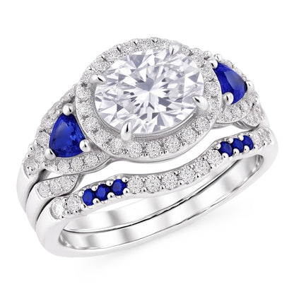 Wedding Band Set Natural Earth Mined Diamond Blue Sapphire 5 Carats Women Jewelry