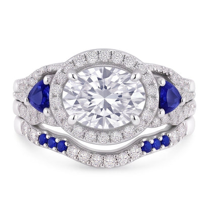 Wedding Band Set Natural Earth Mined Diamond Blue Sapphire 5 Carats Women Jewelry