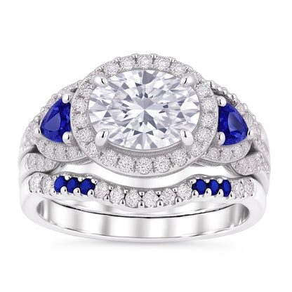 Wedding Band Set Natural Earth Mined Diamond Blue Sapphire 5 Carats Women Jewelry