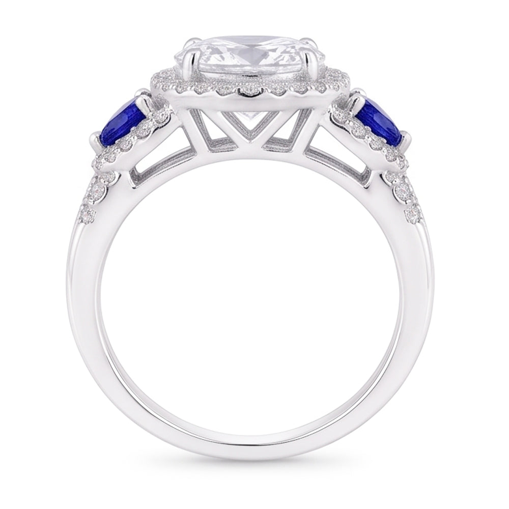 Wedding Band Set Natural Earth Mined Diamond Blue Sapphire 5 Carats Women Jewelry