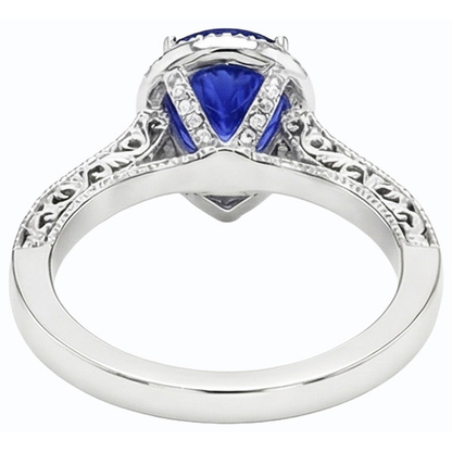 Wedding Halo Blue Sapphire Ring Antique Style & Natural Earth Mined Diamonds 3 Carats