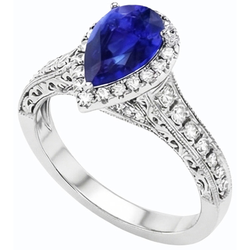 Wedding Halo Blue Sapphire Ring Antique Style & Natural Earth Mined Diamonds 3 Carats