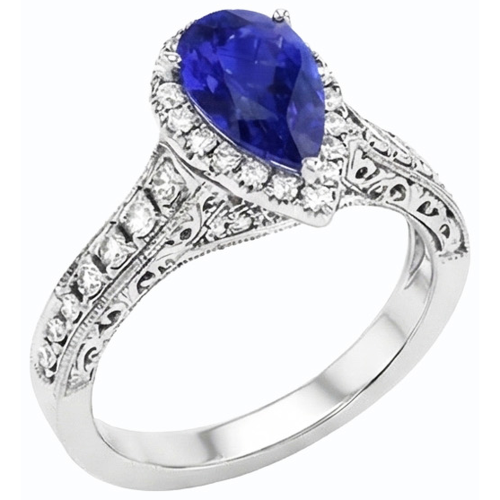 Wedding Halo Blue Sapphire Ring Antique Style & Natural Earth Mined Diamonds 3 Carats