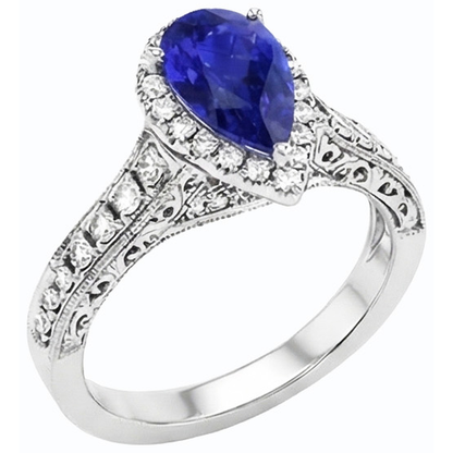 Wedding Halo Blue Sapphire Ring Antique Style & Natural Earth Mined Diamonds 3 Carats