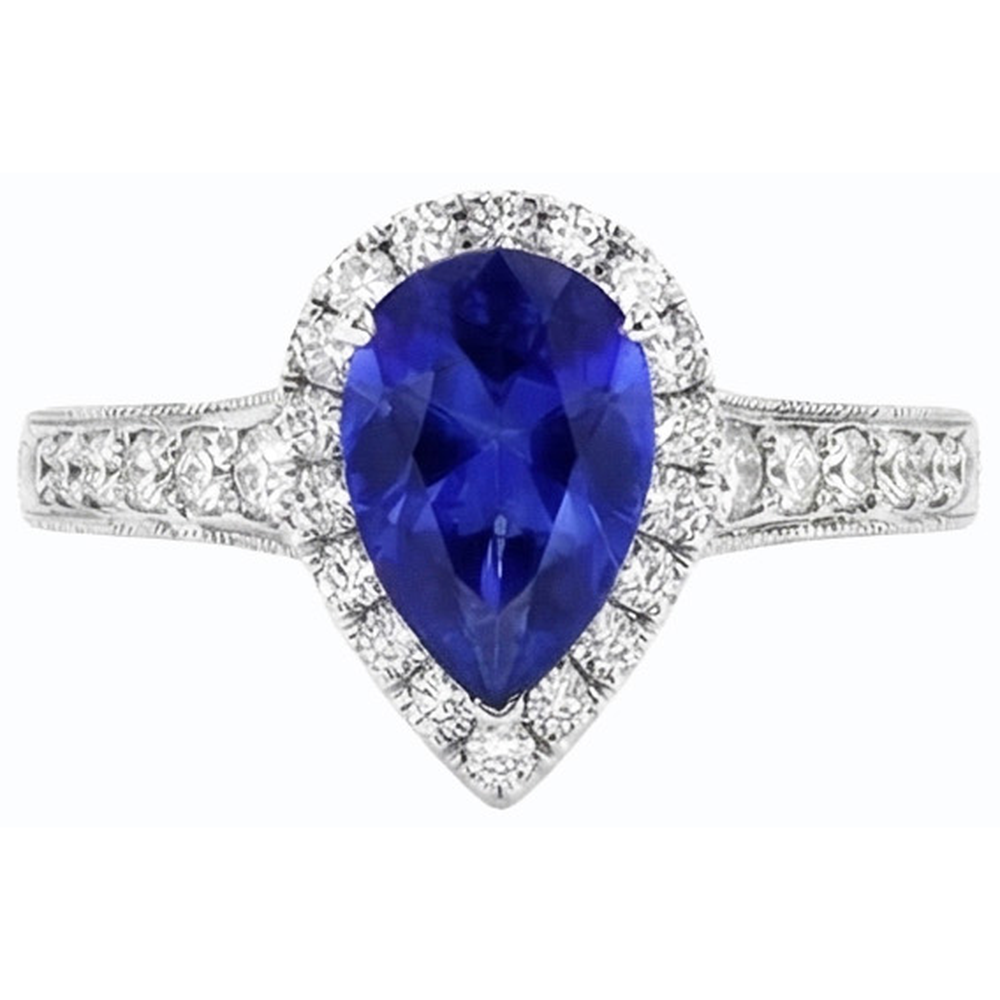Wedding Halo Blue Sapphire Ring Antique Style & Natural Earth Mined Diamonds 3 Carats
