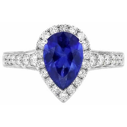 Wedding Halo Blue Sapphire Ring Antique Style & Natural Earth Mined Diamonds 3 Carats
