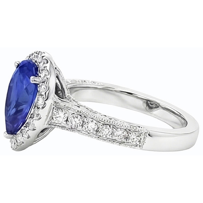 Wedding Halo Blue Sapphire Ring Antique Style & Natural Earth Mined Diamonds 3 Carats