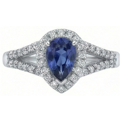 Natural Real ( Not Lab Grown )  Wedding Halo Ring Pear Ceylon Sapphire Double Shank 2.50 Carats