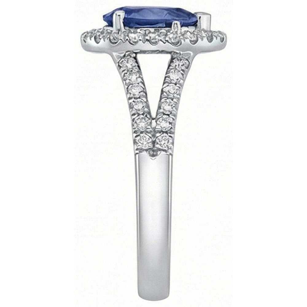 Natural Real ( Not Lab Grown )  Wedding Halo Ring Pear Ceylon Sapphire Double Shank 2.50 Carats