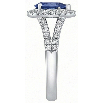 Natural Real ( Not Lab Grown )  Wedding Halo Ring Pear Ceylon Sapphire Double Shank 2.50 Carats