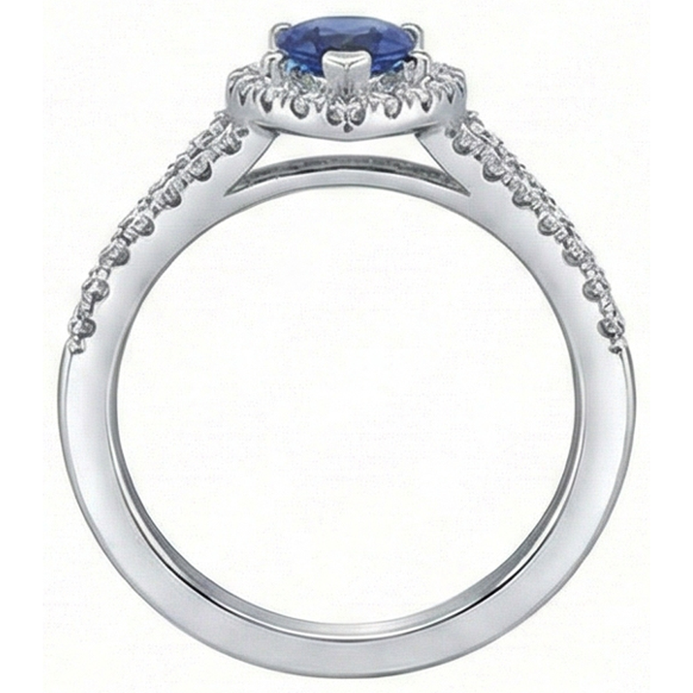 Natural Real ( Not Lab Grown )  Wedding Halo Ring Pear Ceylon Sapphire Double Shank 2.50 Carats