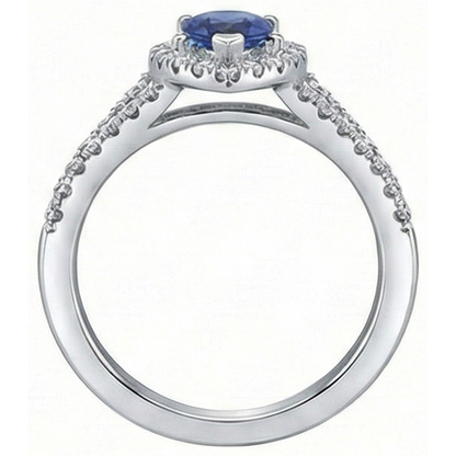 Natural Real ( Not Lab Grown )  Wedding Halo Ring Pear Ceylon Sapphire Double Shank 2.50 Carats