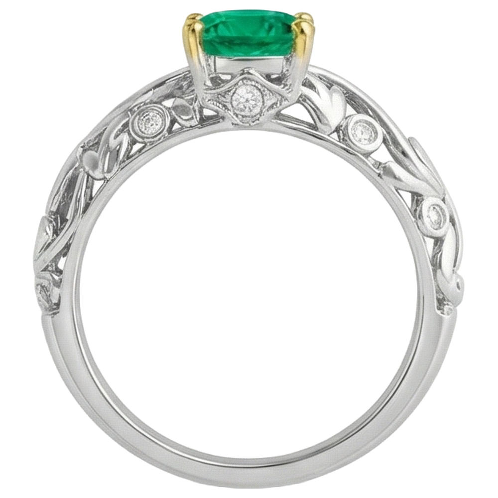 Natural Real ( Not Lab Grown ) Wedding Ring Green Emerald GIA Filigree Gold Jewelry