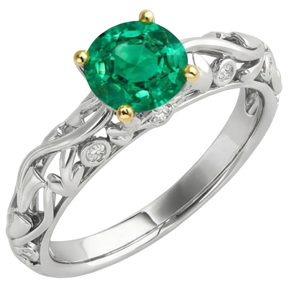 Natural Real ( Not Lab Grown ) Wedding Ring Green Emerald GIA Filigree Gold Jewelry